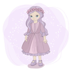 SPRING GIRL Fairy Tale Children Cartoon Vector Illustration for Print Fabric and Decoration