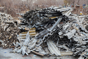 construction waste. dismantled roof of the building