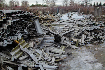 construction waste. dismantled roof of the building