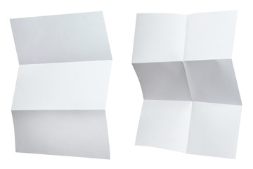 Folded sheets of white paper, isolated on white background