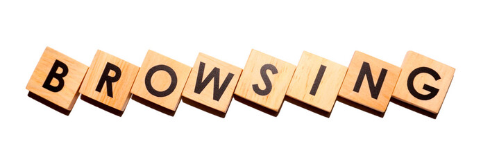 BROWSING text on wooden cubes on white  background - Image