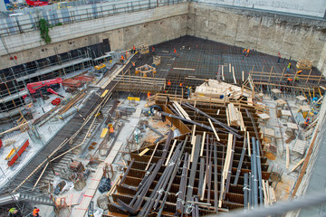 workers at work for the construction of the reinforced concrete base