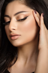 woman face close up. Makeup and clean skin