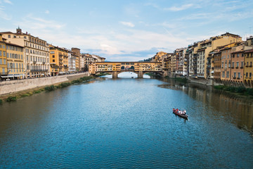 Ponte Vecchio bridge and architecture along river Arno in Florence, Tuscany, Italy
