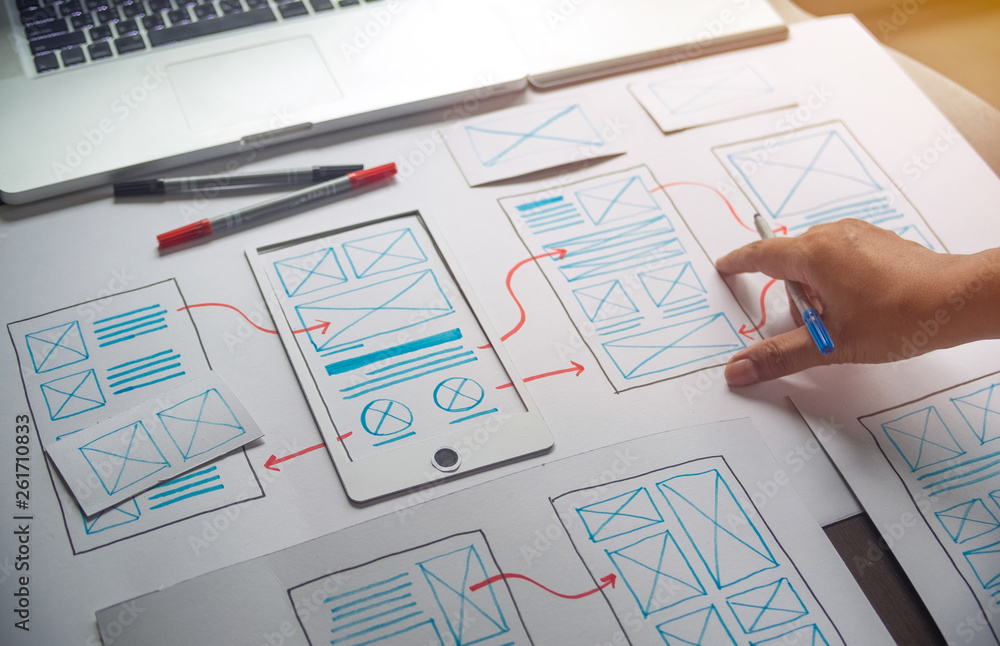 Poster ux graphic designer creative sketch planning application process development prototype wireframe for