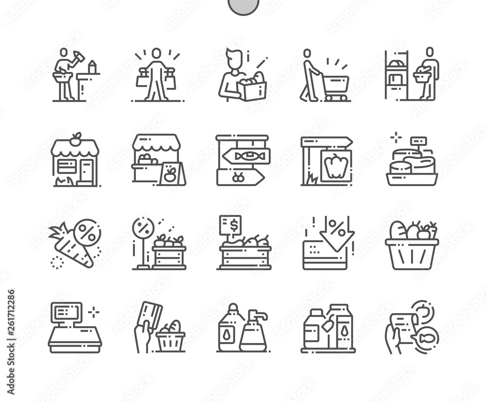 Poster grocery well-crafted pixel perfect vector thin line icons 30 2x grid for web graphics and apps. simp