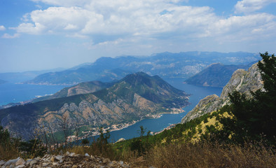 Spectacular view of the Bay of Kotor in Montenegro. View of the bay and the city of Kotor from the top of the mountain. 