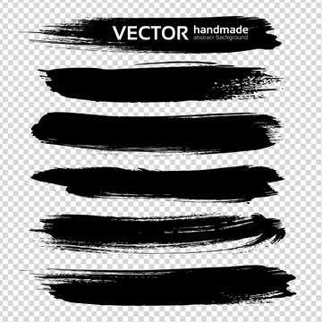 Abstract big ink black long thick brush strokes on imitation transparent background