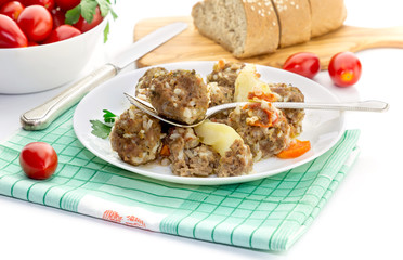 The meatballs with rice and vegetables