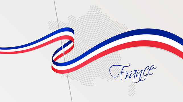 Wavy national flag and radial dotted halftone map of France