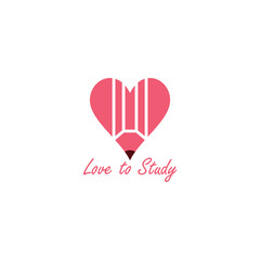 pencil love shape education logo vector