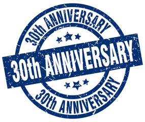 30th anniversary blue round grunge stamp