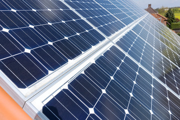 Closeup of solar panels. Solar photovoltaic panels