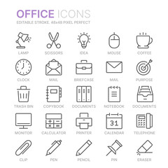 Collection of office line icons. 48x48 Pixel Perfect. Editable stroke