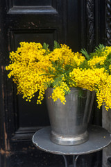 Bouquets of mimosa for sale at Liberty store in London