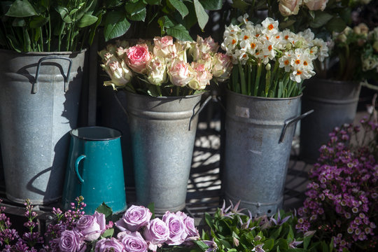 Bouquets of cream rose for sale at Liberty's store in London