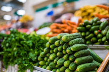 big choice of fresh fruits and vegetables on market