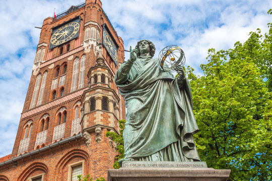 Famous statue of astronomer a (Mikolaj Kopernik) in Torun. Poland