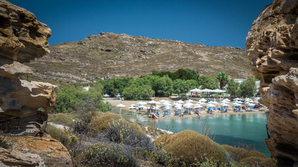 Monastiri beach in Paros island, Greece. Beautiful and famous beach of Monastery Agios Ioannis,...