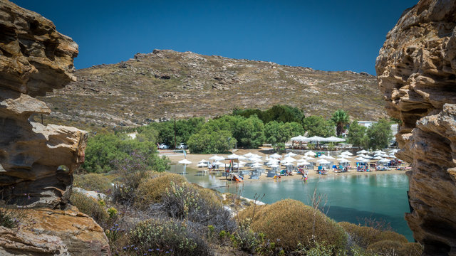 Monastiri beach in Paros island, Greece. Beautiful and famous beach of Monastery Agios Ioannis, Cyclades