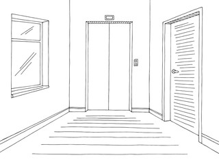 Corridor graphic black white interior sketch illustration vector
