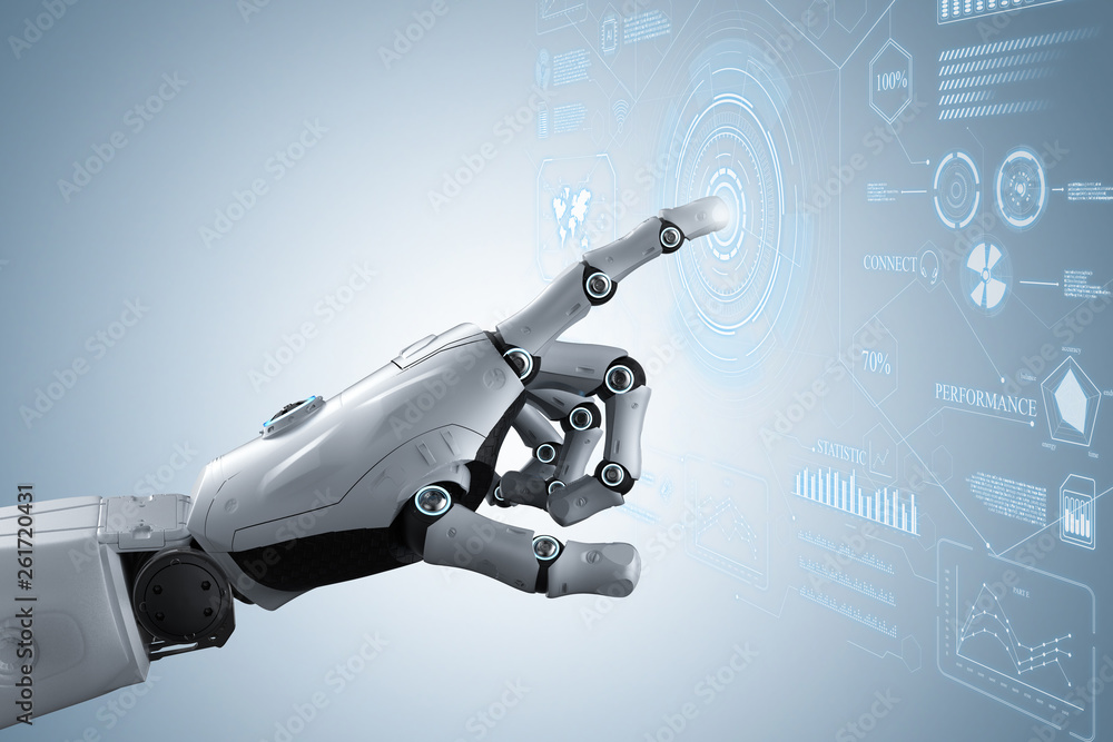 Poster robot hand with graphic display