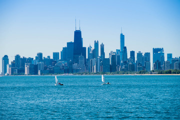 City of Chicago at lake Michigan in USA