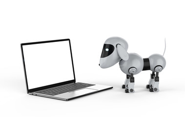 Dog robot with computer notebook