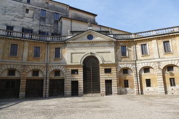 Fototapeta na wymiar St. Barbara church and Domus Nova square in Mantova