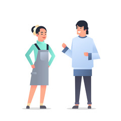 young asian couple wearing casual clothes happy man woman discussing together chinese or japanese female male cartoon characters full length flat white background