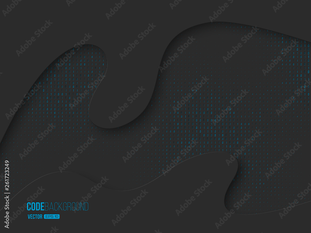 Aufkleber binary code digital technology concept. abstract 3d paper cut style in black with blue colors. vecto