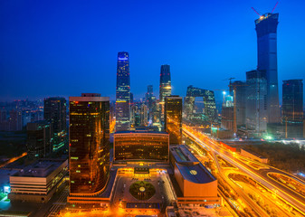 Fototapeta na wymiar Building in Beijing city in night time, Beijing