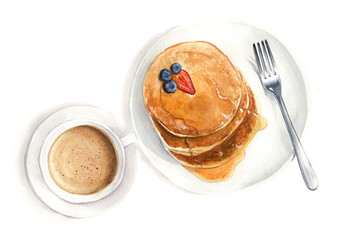 Delicious Breakfast with coffee and pancake