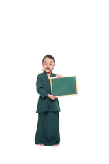Malay girl holding a blank black board