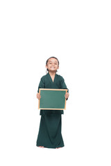 Malay girl holding a blank black board