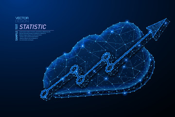 Abstract polygonal light design of cloud storage with rising up arrow.