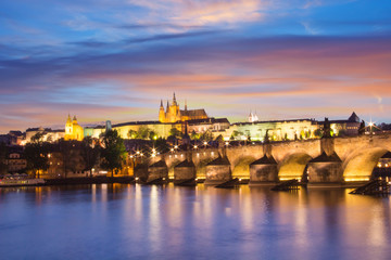 Fototapeta na wymiar Beautiful view of St. Vitus Cathedral, Charles Bridge and Mala Strana on the banks of the Vltava in Prague, Czech Republic