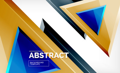 Triangles repetiton geometric abstract background, multicolored glossy triangular shapes, hi-tech poster cover design or web presentation template with copy space