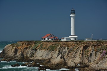 Pacific coast of Point Arena Light in Mendocino County from April 28, 2017, California USA