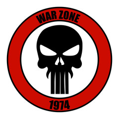 1974 War zone. Skull illustration, T-shirt design