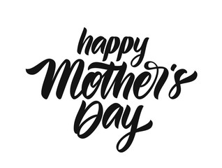 Handwritten calligraphic type lettering of Happy Mother's Day isolated on white background.