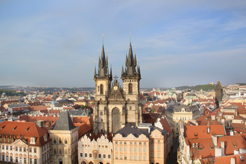 Beautiful view of the Old Town Square, and Tyn Church in Prague, Czech Republic