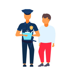man driver with police officer standing together policeman in uniform writing report white background flat full length