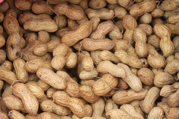 Big pile of unshelled peanuts