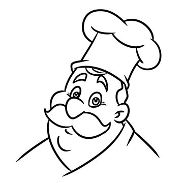 Character portrait chef cook culinary cartoon illustration isolated image coloring page