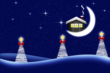 christmas background with tree and snowflakes