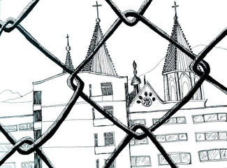 illustration of iron fence