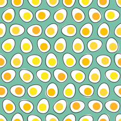 Naklejka na ściany i meble Boiled eggs with yolk background. Vector seamless pattern.