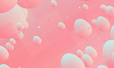 Happy Easter banner background. Easter eggs in futuristic 3D style. Design for holiday flyer, poster, party invitation.