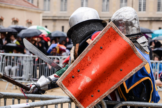 Behourd Medieval Knight Fighting, Paris, France - 05-28-2016